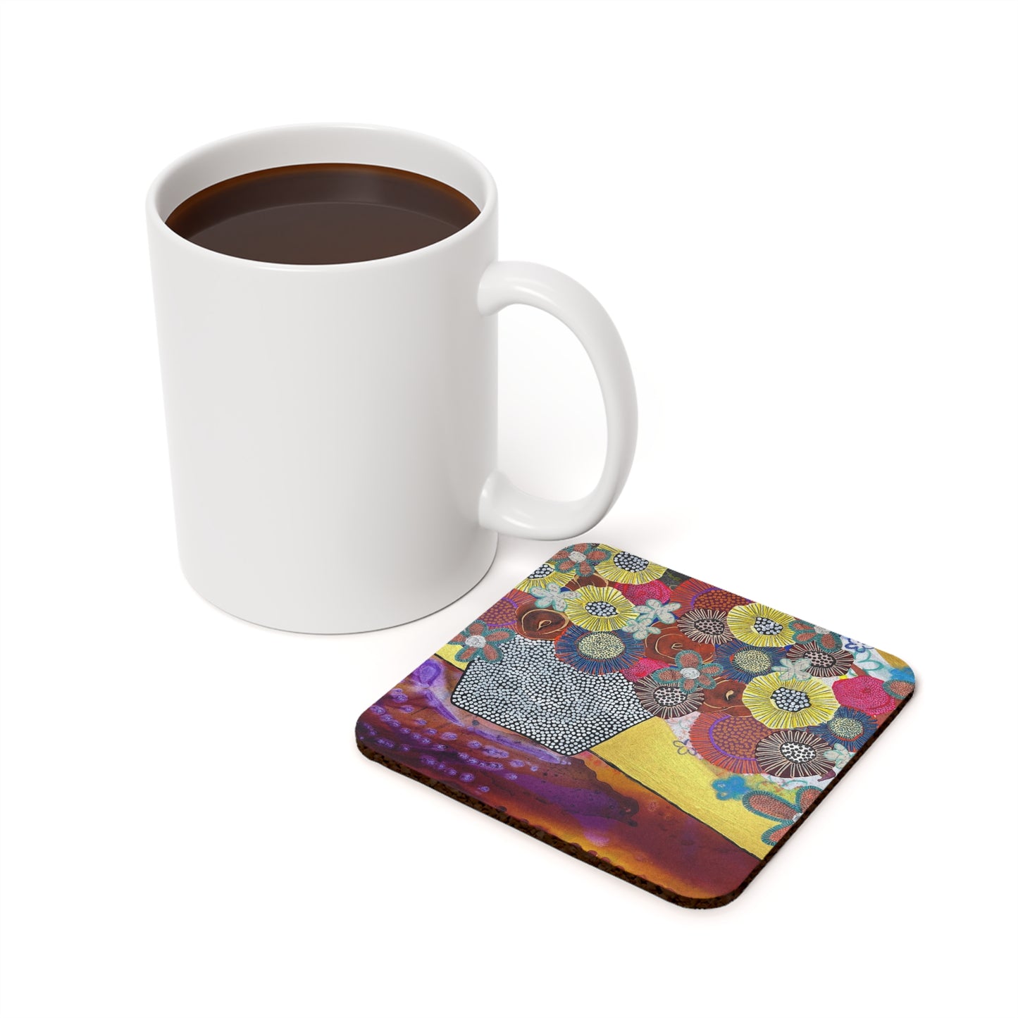 Jessica Wood Artist Cork Back Coaster, Square Art Coaster, Drink Coaster, Home Decor, Table Coaster, Gift Idea