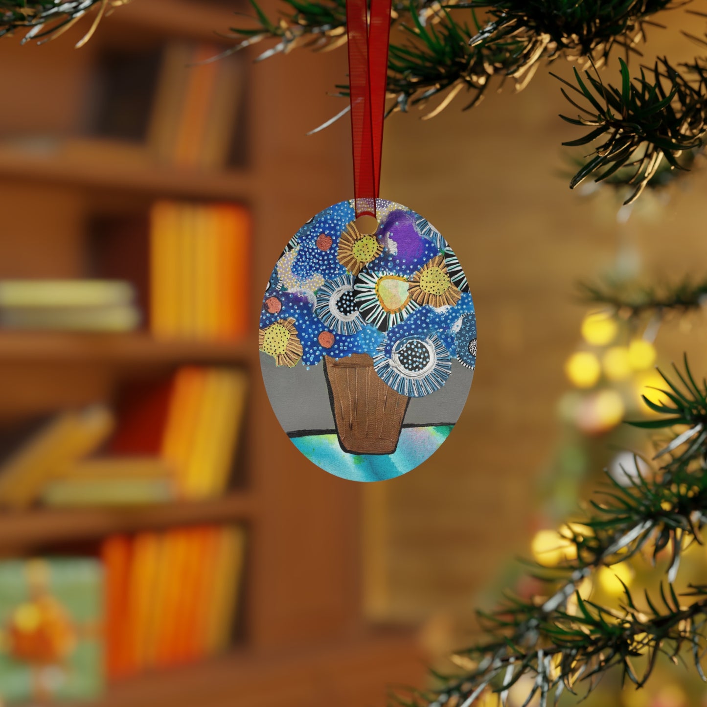 Jessica Wood Artist Floral Metal Holiday Ornament