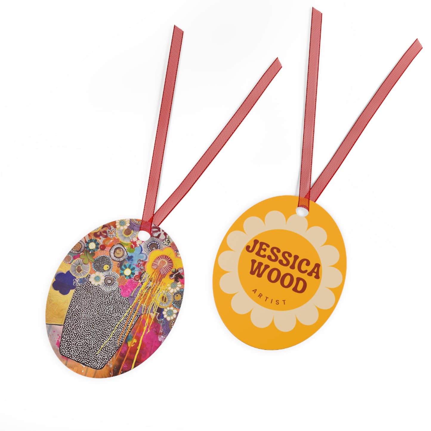 Jessica Wood Artist Floral Metal Holiday Ornament