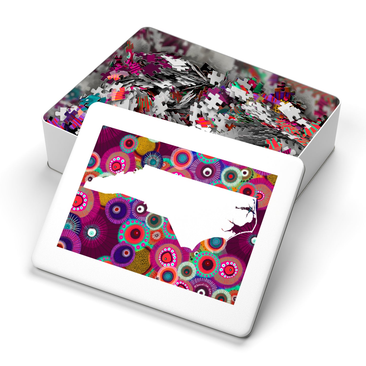 Jessica Wood Artist North Carolina Jigsaw Puzzle in a Tin Box