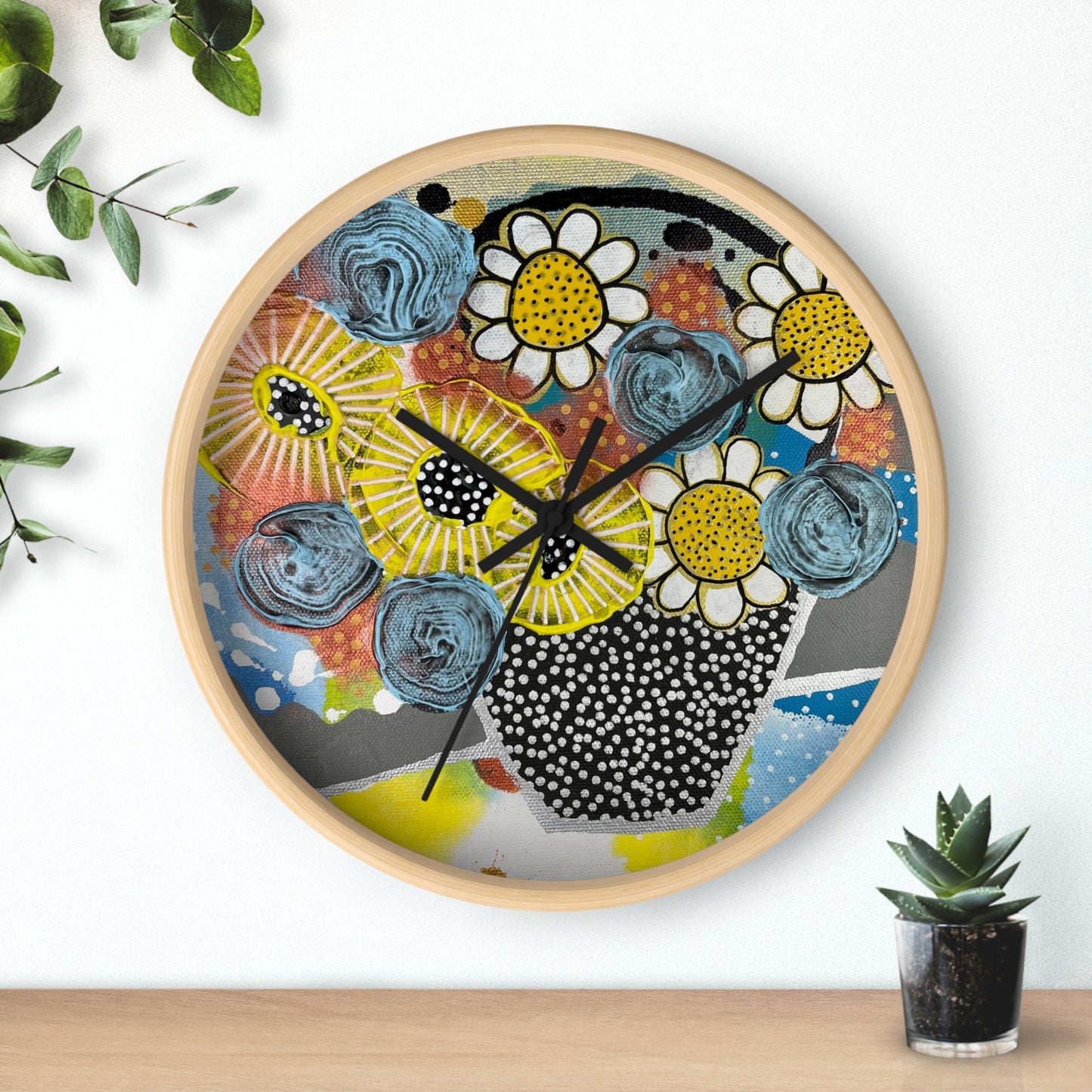 Jessica Wood Artist Floral Art Wall Clock