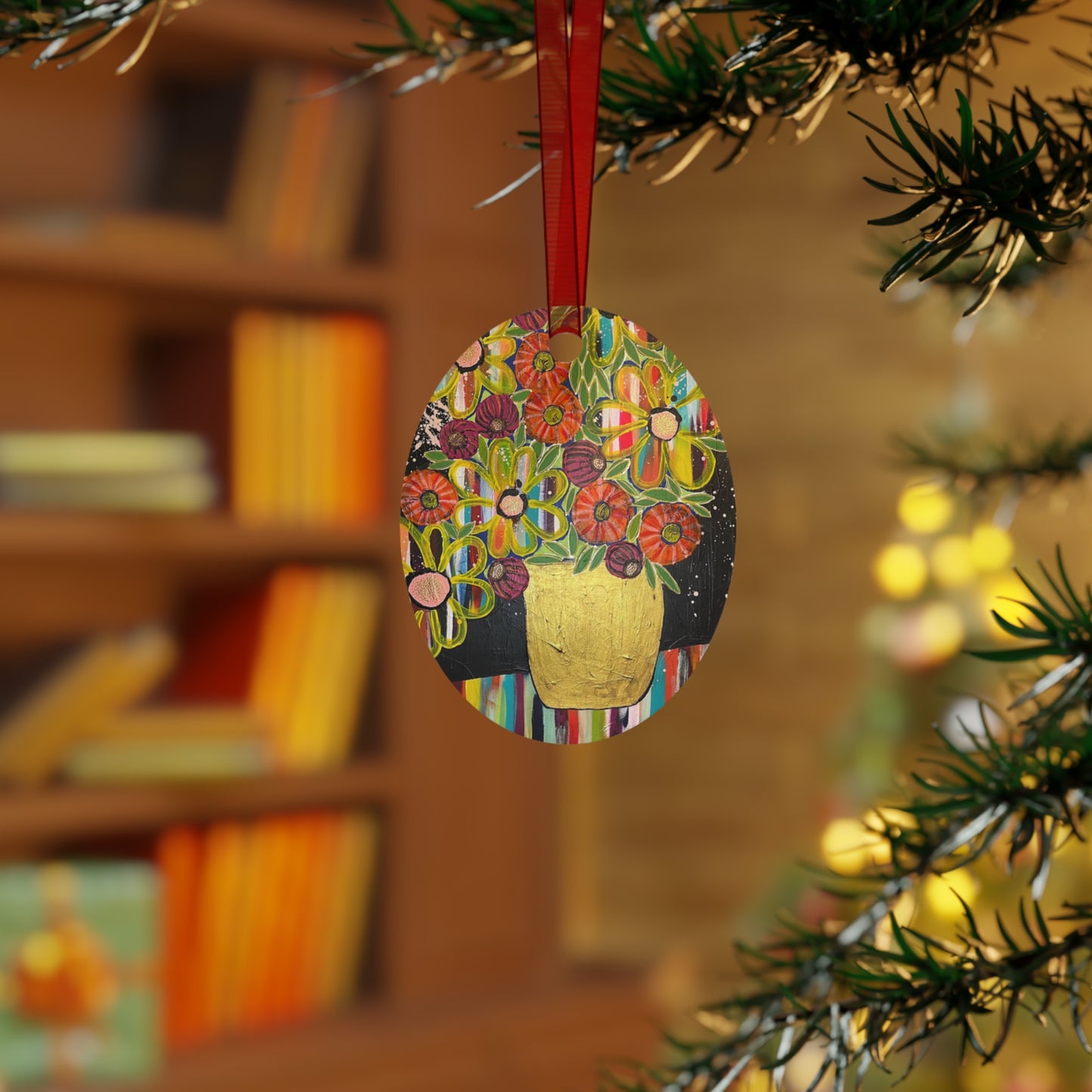 Jessica Wood Artist Floral Metal Holiday Ornament