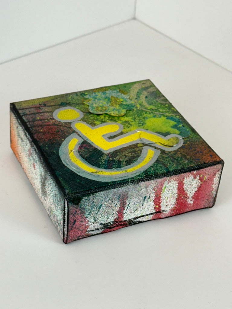 Wheels Among Wildflowers - 4"x4" Original Mixed Media Artwork on Canvas