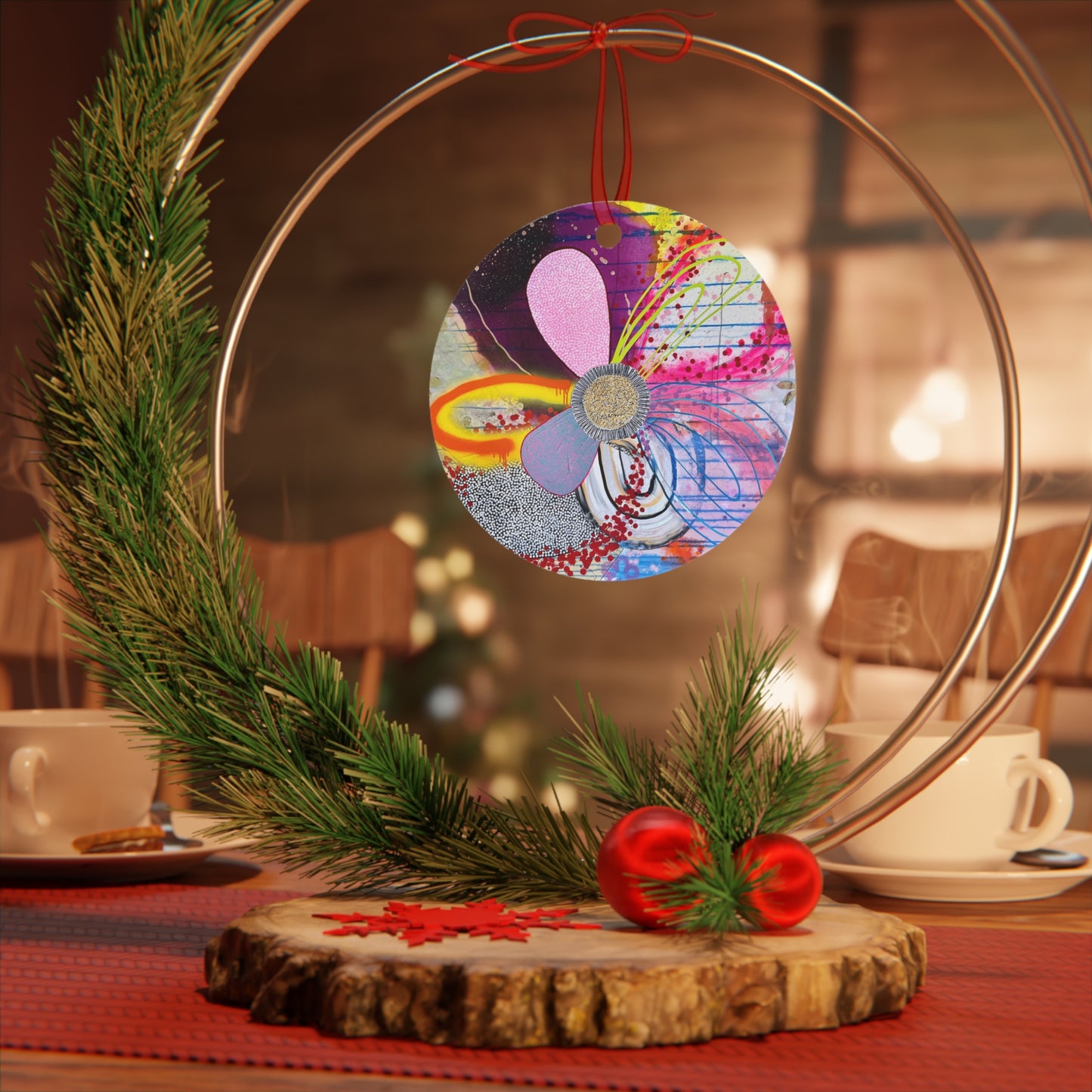 Jessica Wood Artist Floral Metal Holiday Ornament