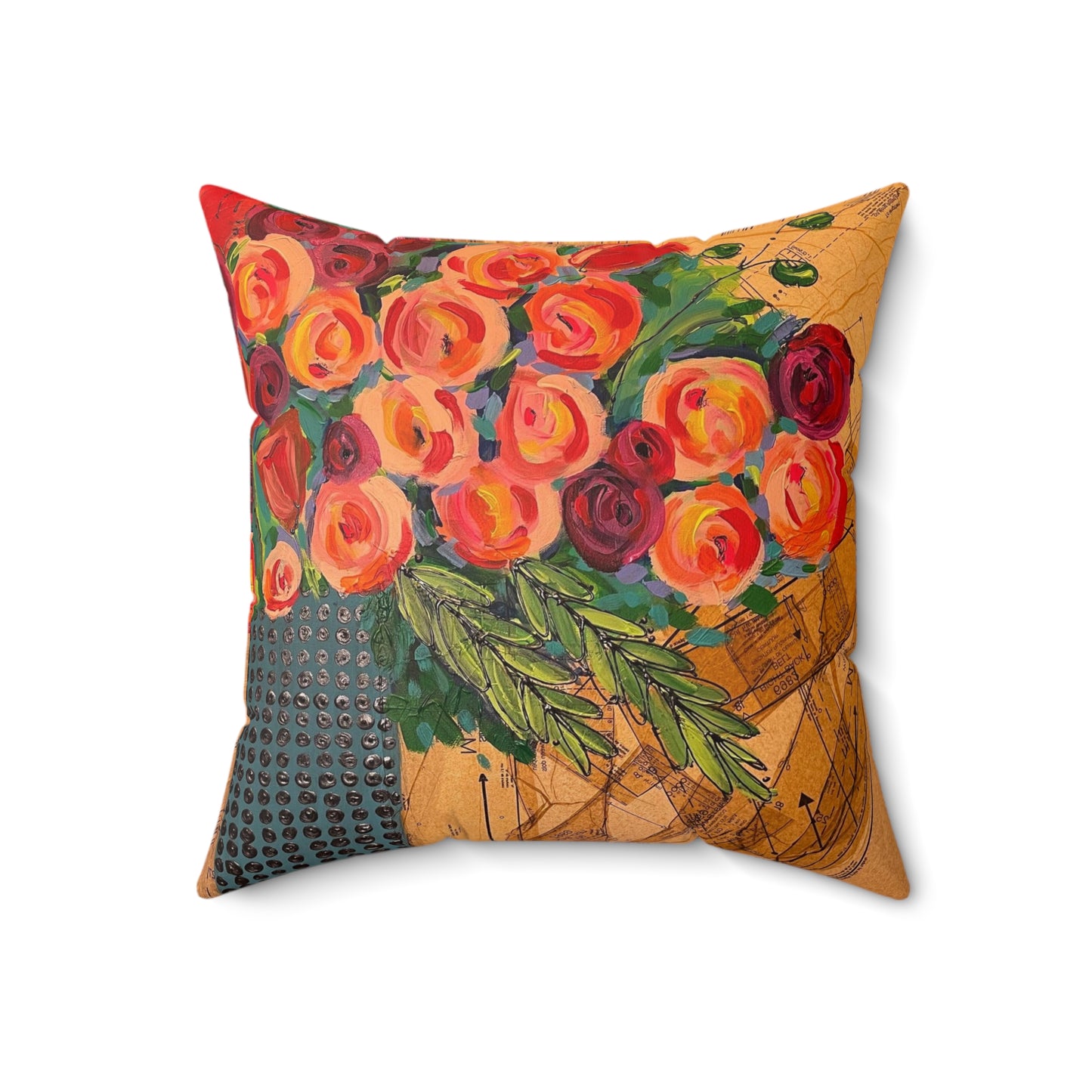 Jessica Wood Artist, Abstract Floral, Double Sided, Faux Suede Square Pillow