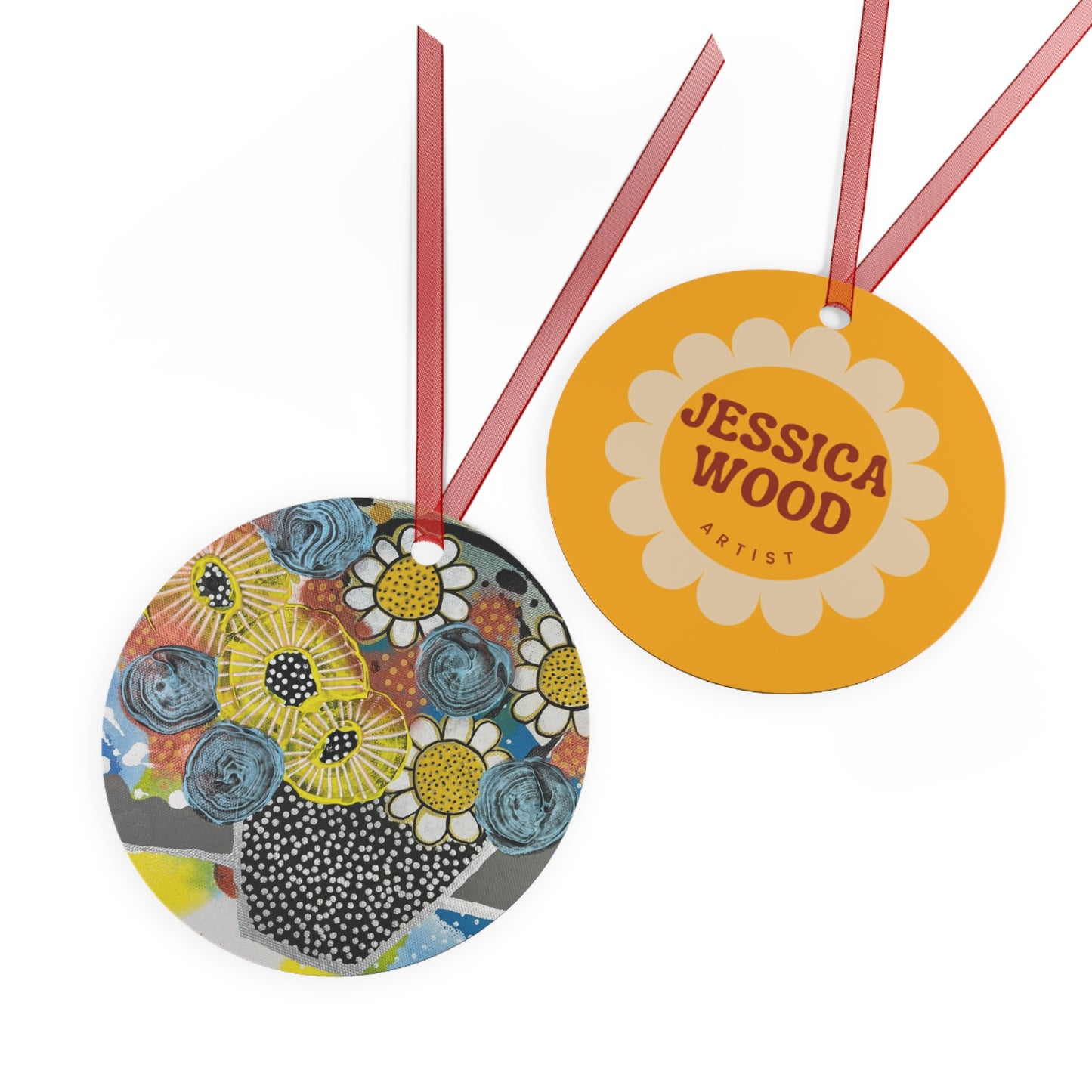 Jessica Wood Artist Floral Metal Holiday Ornament