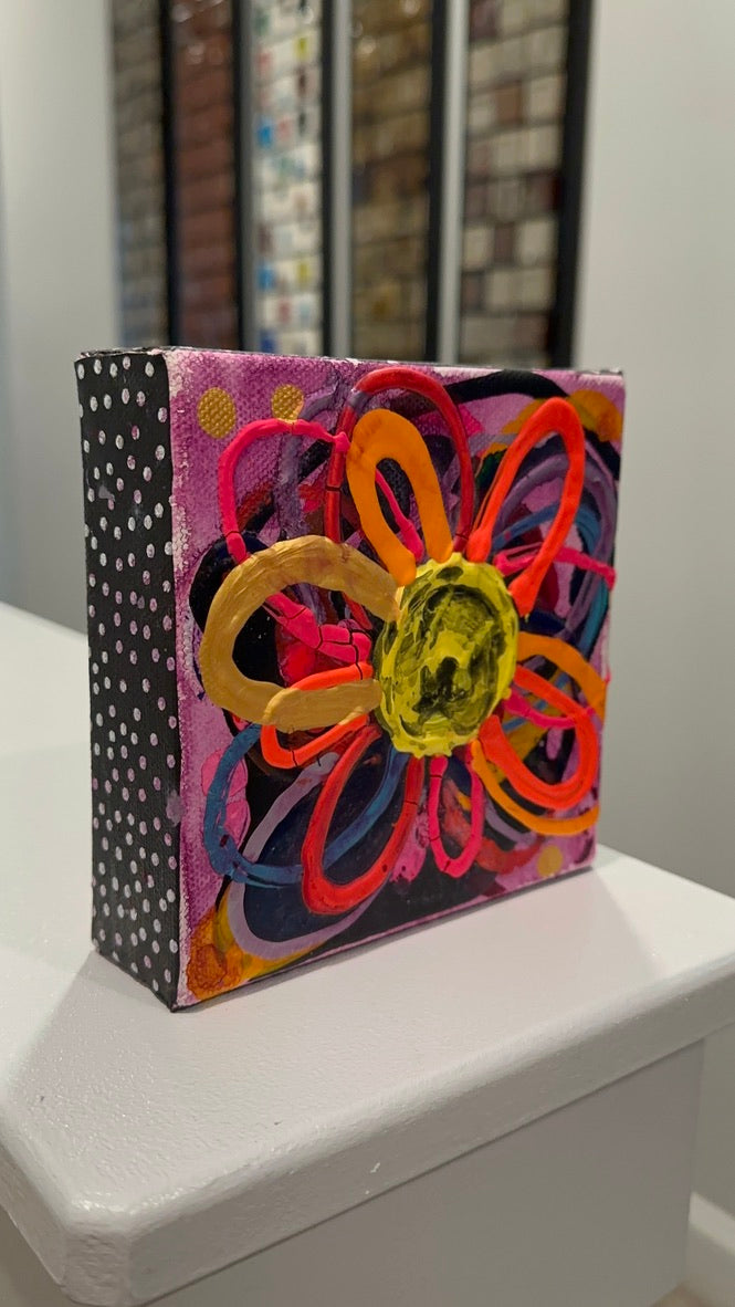 She's Electric - 4"x4" Mixed Media on Canvas