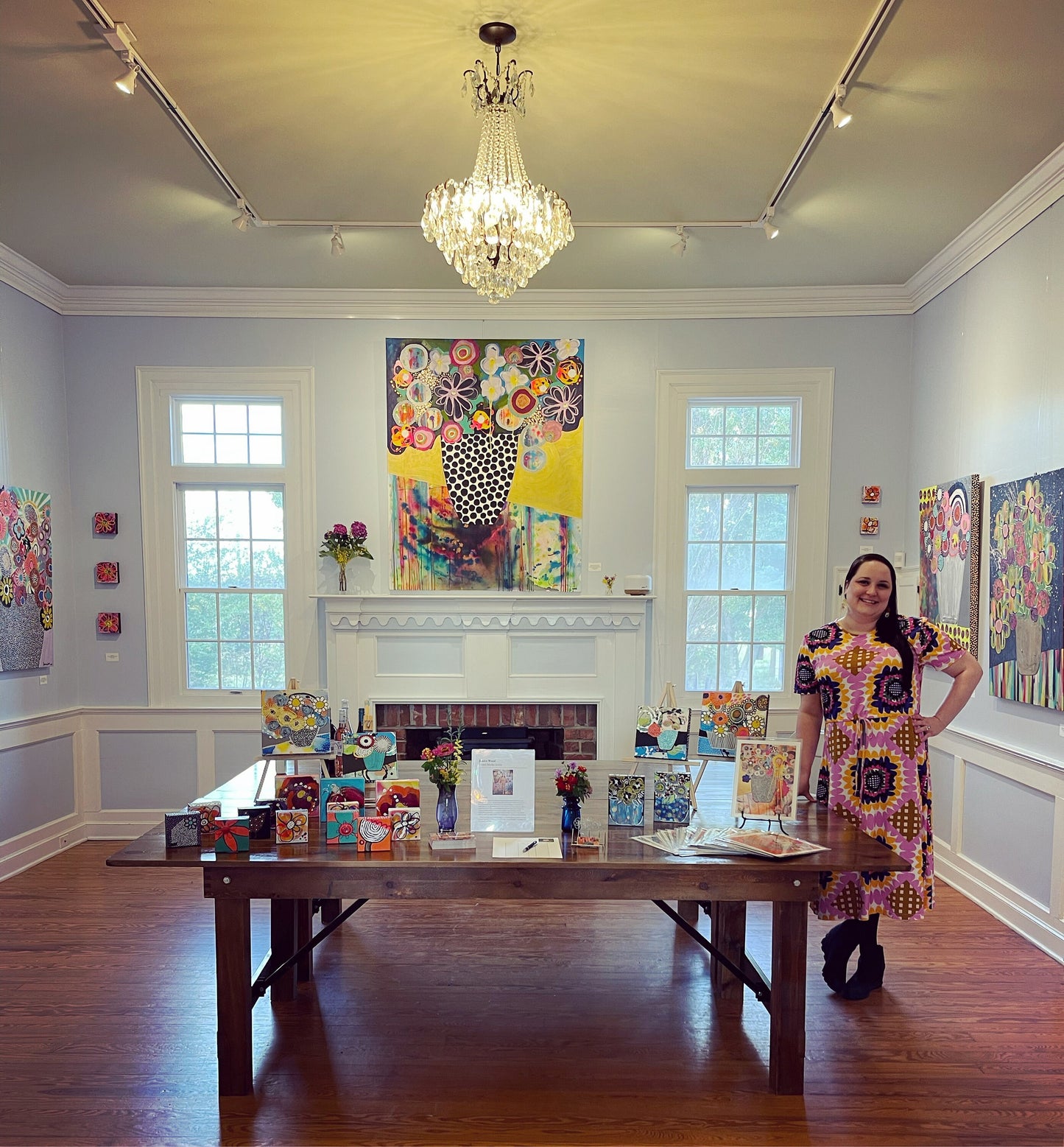 Original Jessica Wood Artist. Floral Still Life. 48"x48" Mixed Media Painting on Canvas