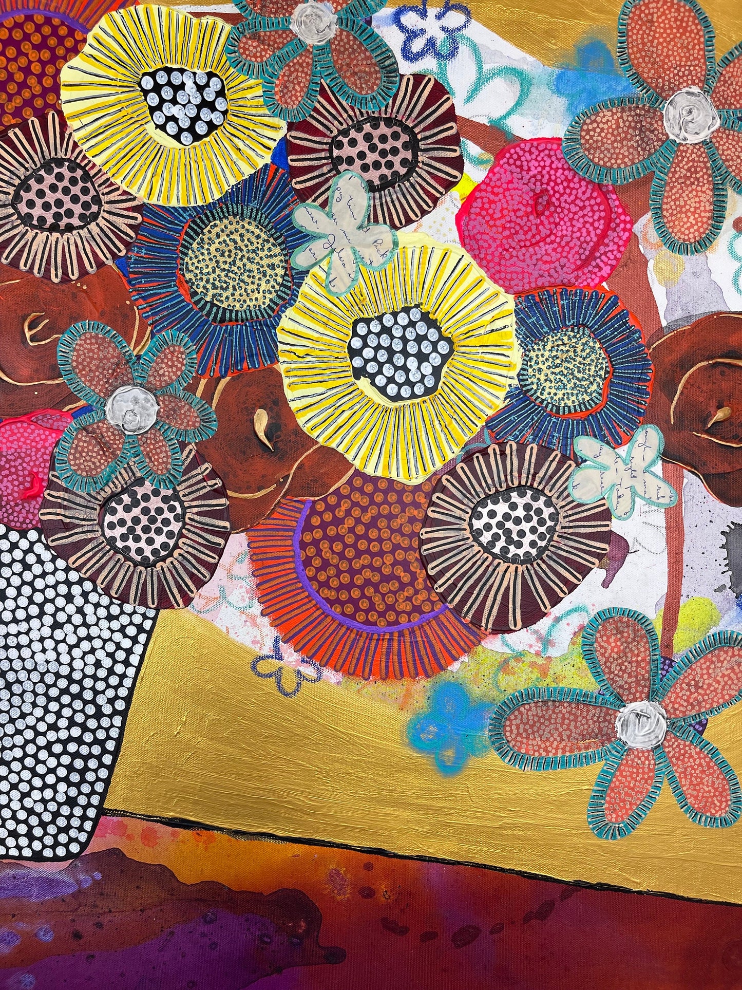 Original Jessica Wood Artist Floral Still Life. 30"x40" Mixed Media Painting on Canvas