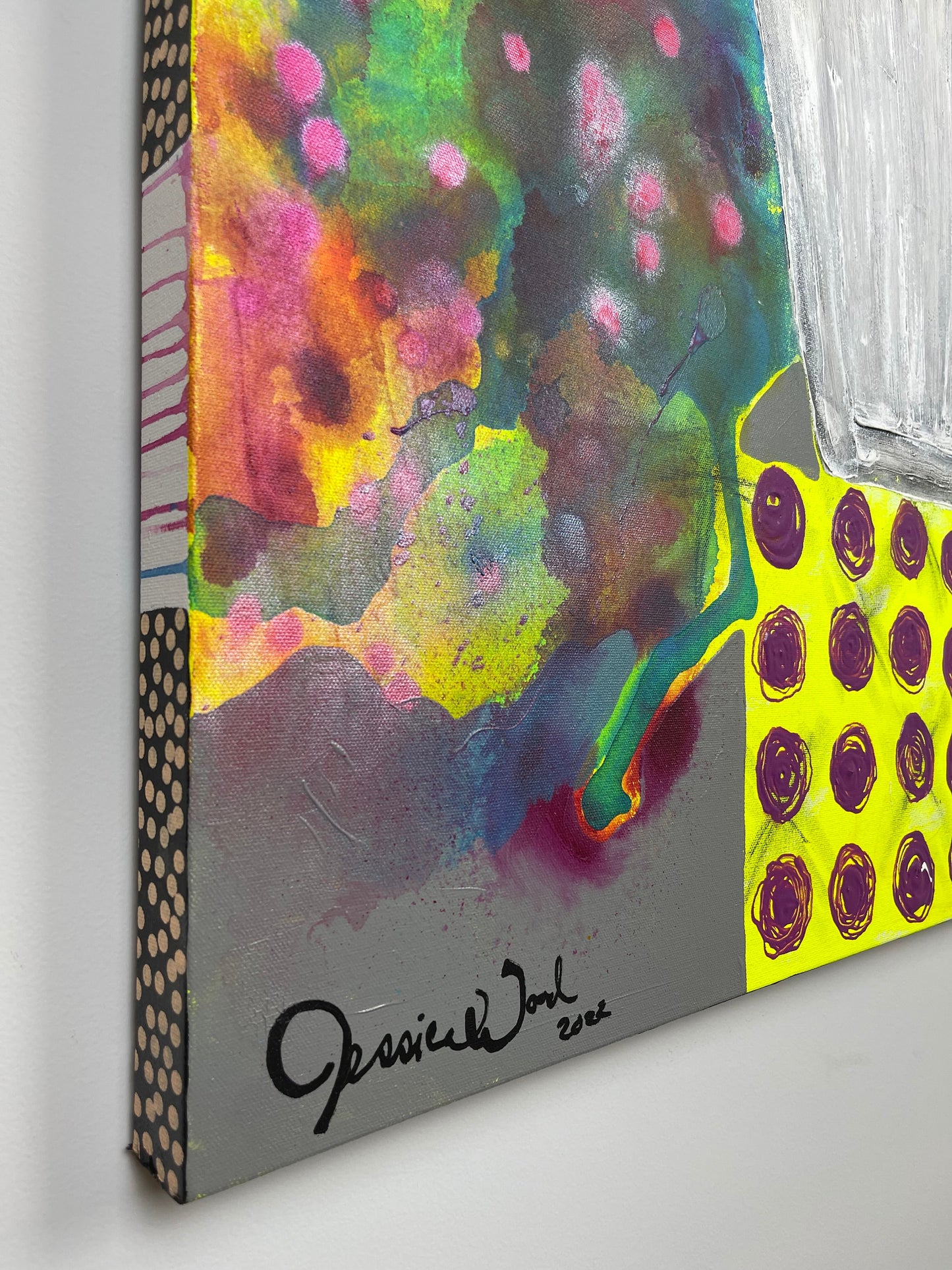 Original Jessica Wood Artist Floral Still Life. 30"x40" Mixed Media Painting on Canvas