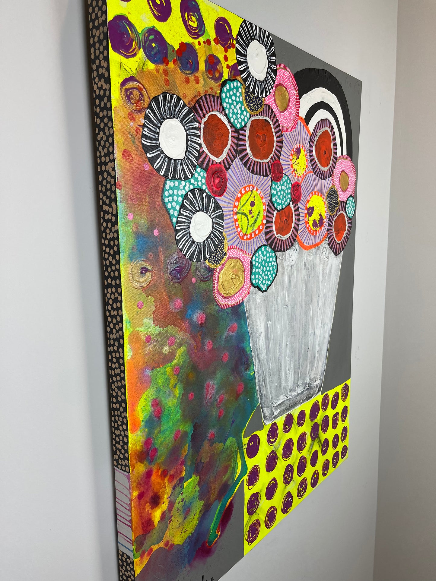 Original Jessica Wood Artist Floral Still Life. 30"x40" Mixed Media Painting on Canvas