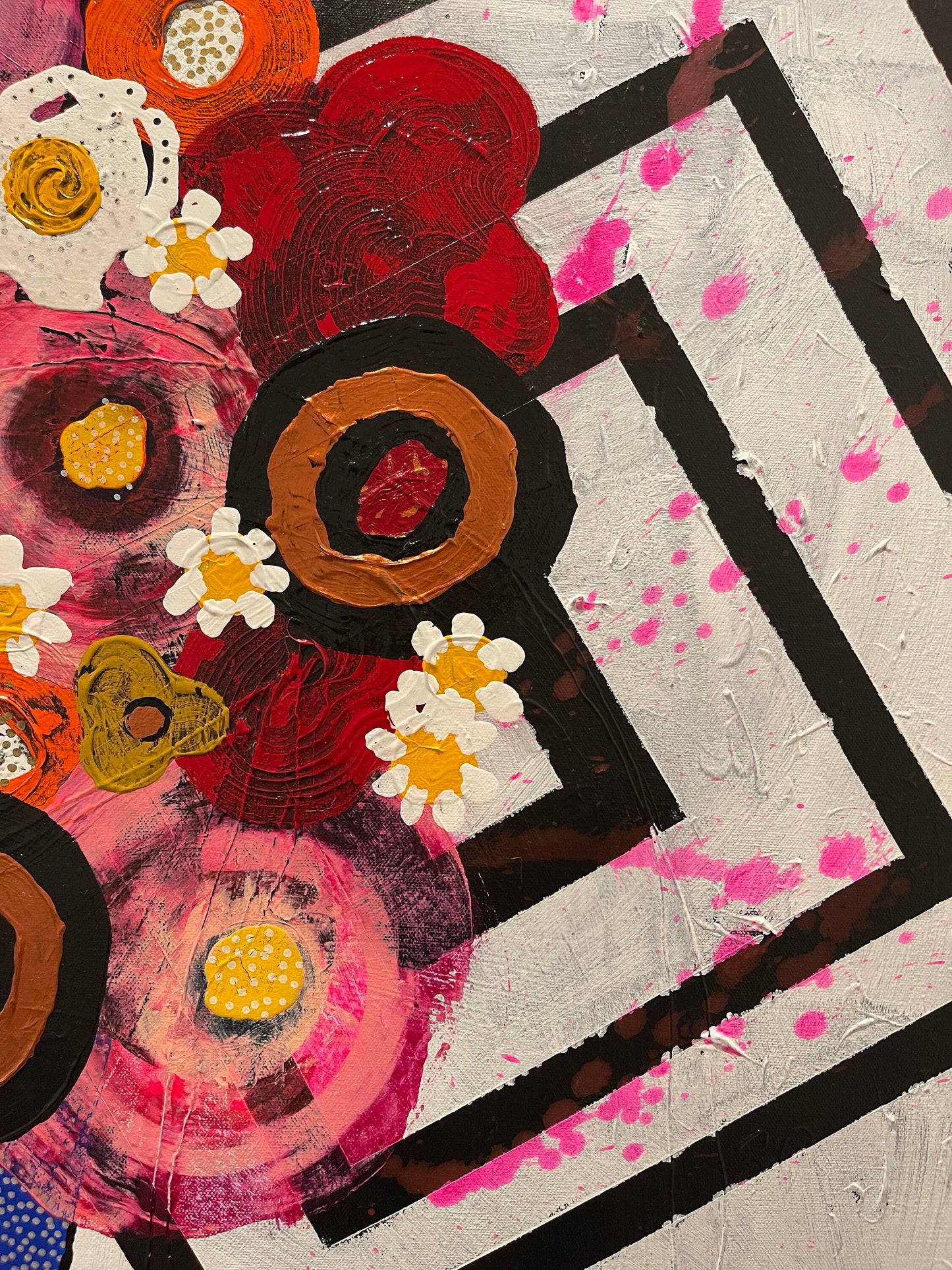 Original Jessica Wood Artist Floral Still Life. 36”x36" Mixed Media Painting on Canvas