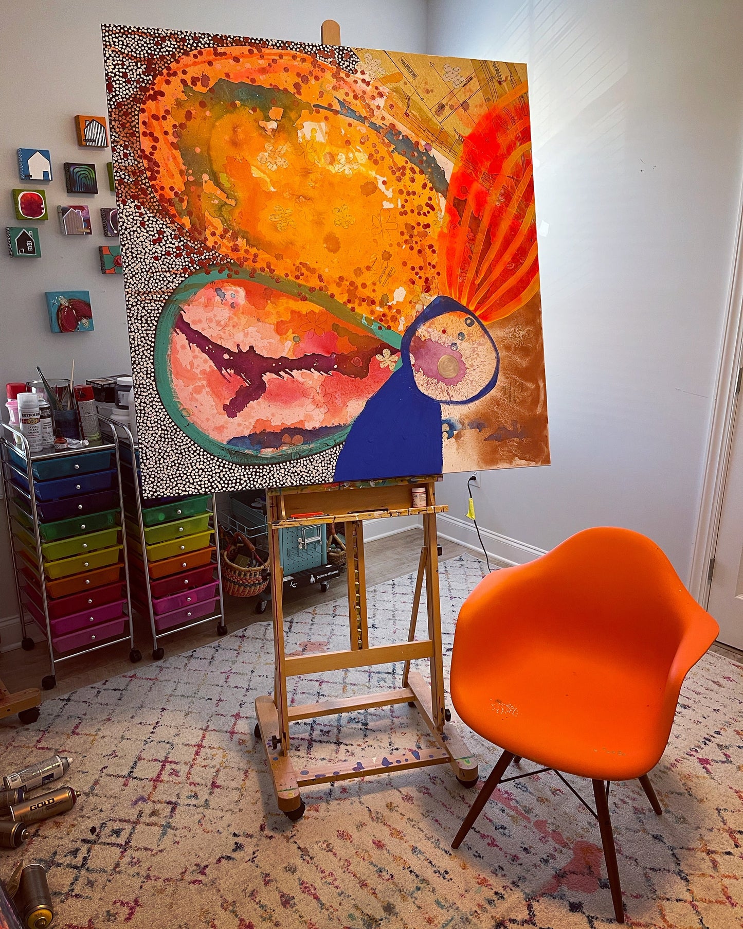 Original Jessica Wood Artist. Floral Still Life. 48"x48" Mixed Media Painting on Canvas