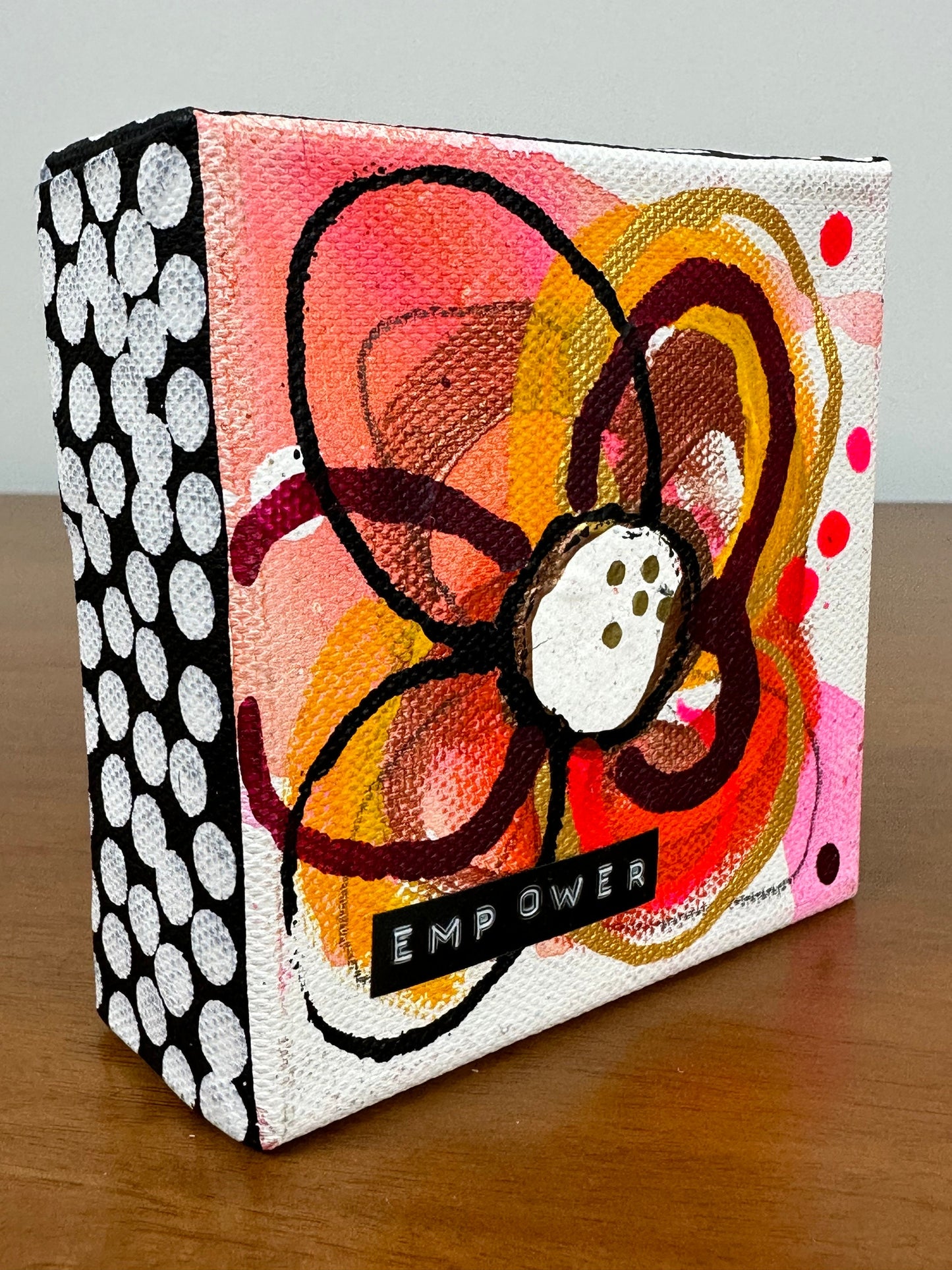 Original Jessica Wood Artist. Mini Abstract Flower Mixed Media Painting. 4”x4” on Canvas