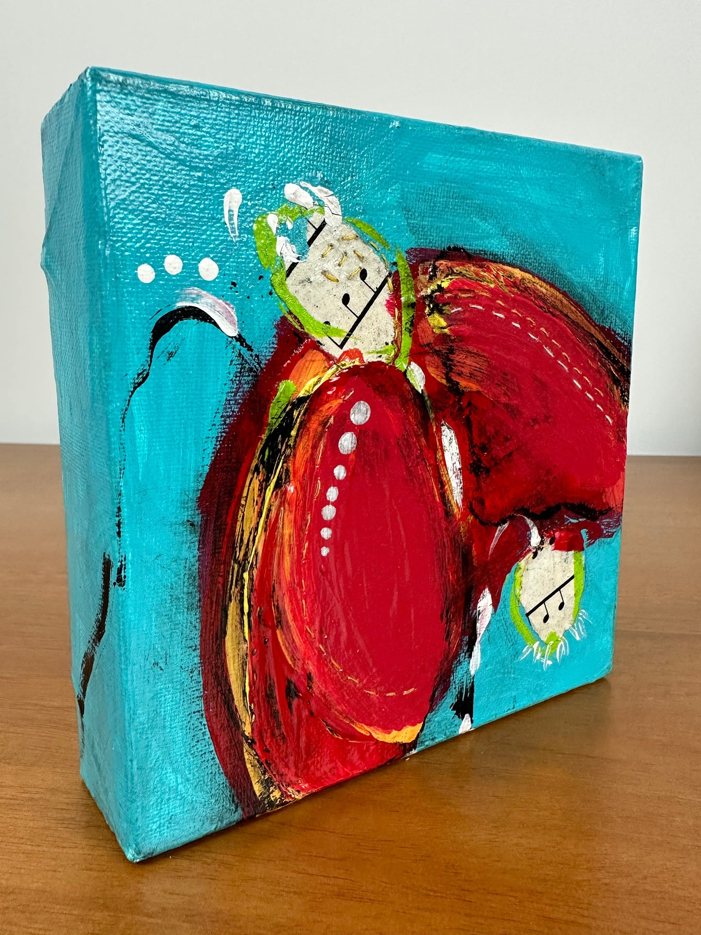 Original Jessica Wood Artist. Abstract Flower Mixed Media Painting. 6"x6” on Canvas