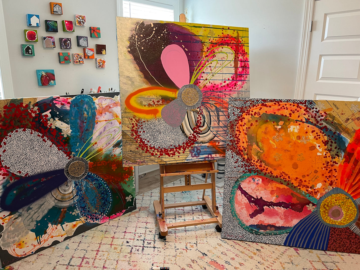 Original Jessica Wood Artist. Floral Still Life. 48"x48" Mixed Media Painting on Canvas