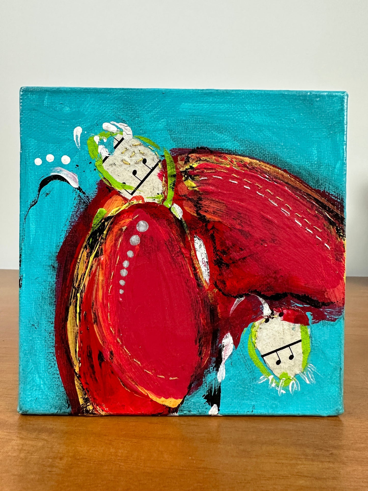Original Jessica Wood Artist. Abstract Flower Mixed Media Painting. 6"x6” on Canvas