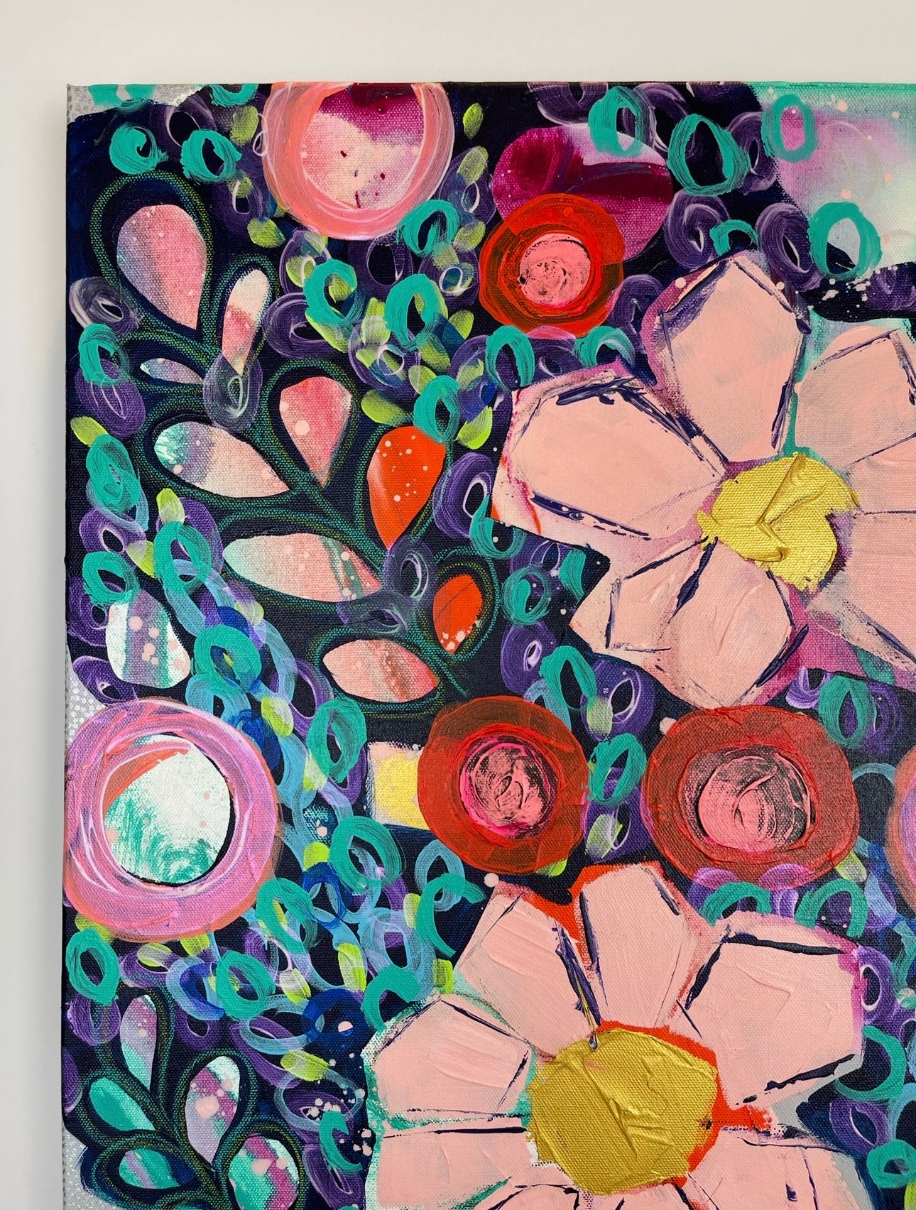 Original Floral Still Life 30"x40" Mixed Media Painting on Canvas