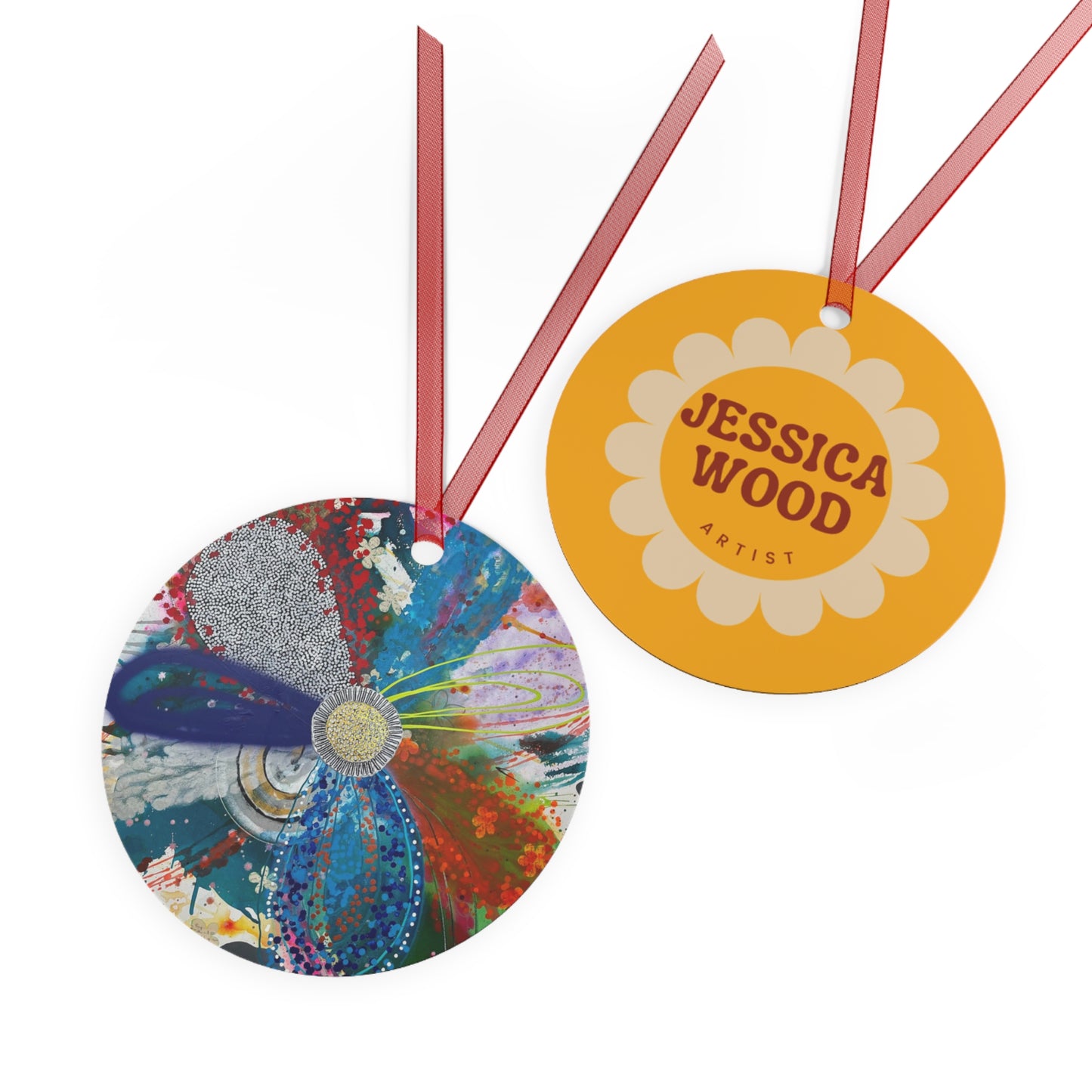 Jessica Wood Artist Floral Metal Holiday Ornament