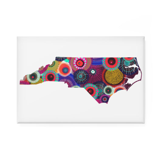 North Carolina State Shape Magnet — Colorful Floral Map Refrigerator Magnet