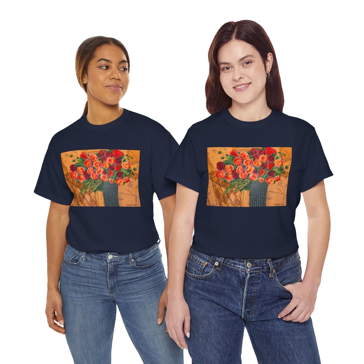 Floral Still Life Tee by Jessica Wood Artist - Unisex Heavy Cotton T-Shirt