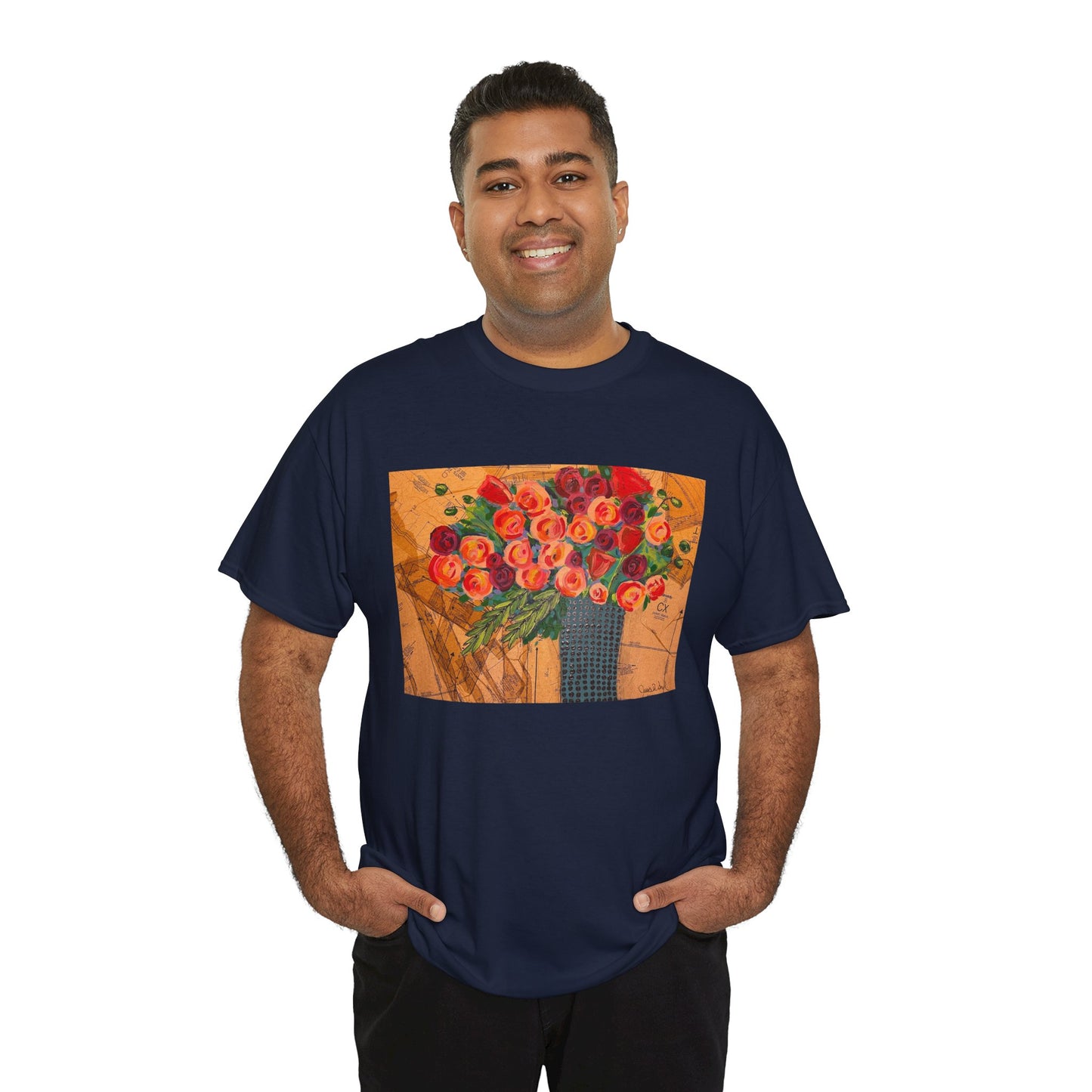 Floral Still Life Tee by Jessica Wood Artist - Unisex Heavy Cotton T-Shirt