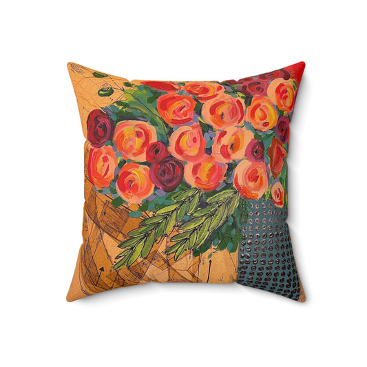 Jessica Wood Artist, Abstract Floral, Double Sided, Faux Suede Square Pillow