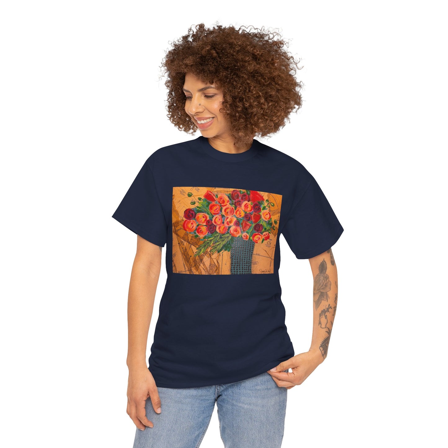 Floral Still Life Tee by Jessica Wood Artist - Unisex Heavy Cotton T-Shirt