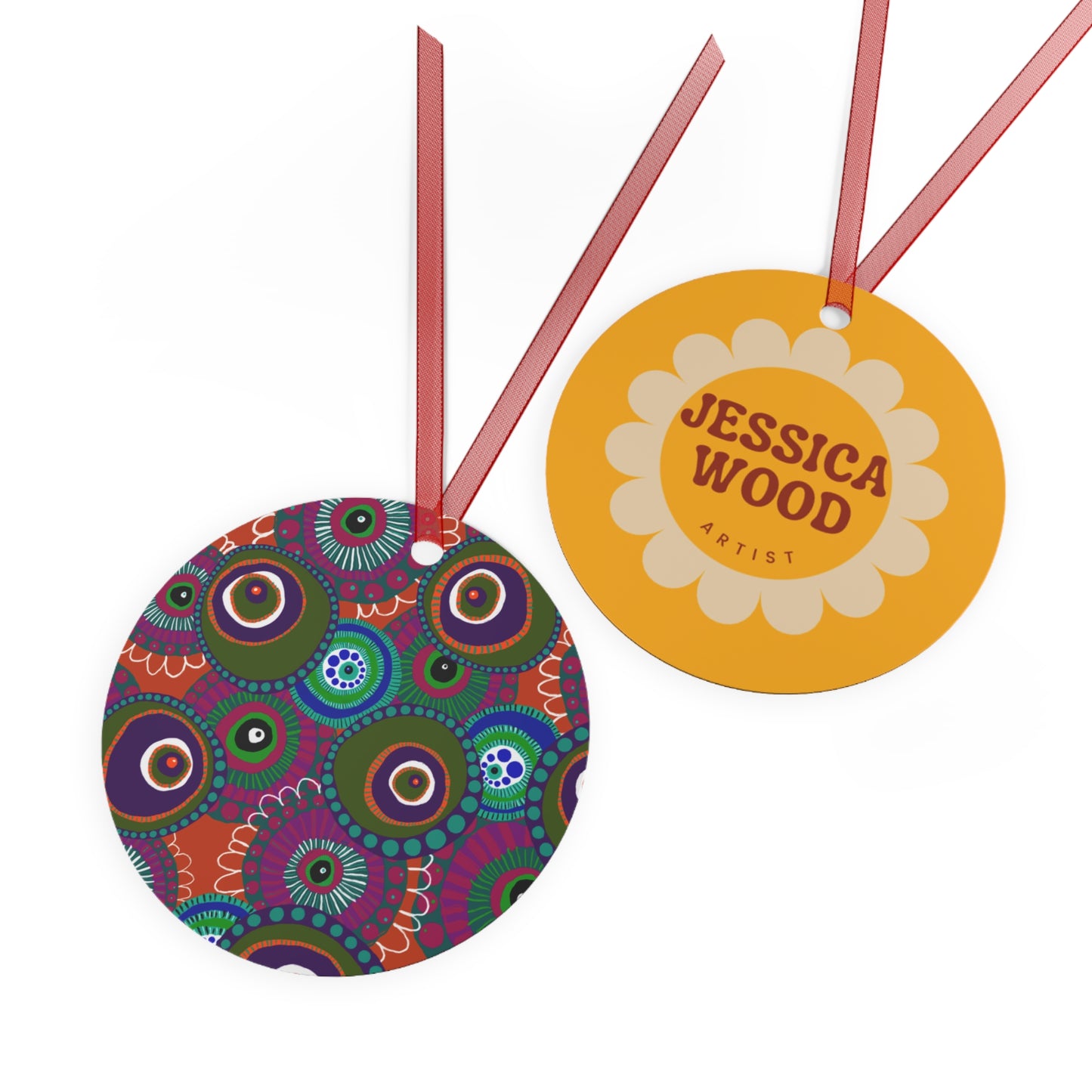 Jessica Wood Artist Floral Metal Holiday Ornament