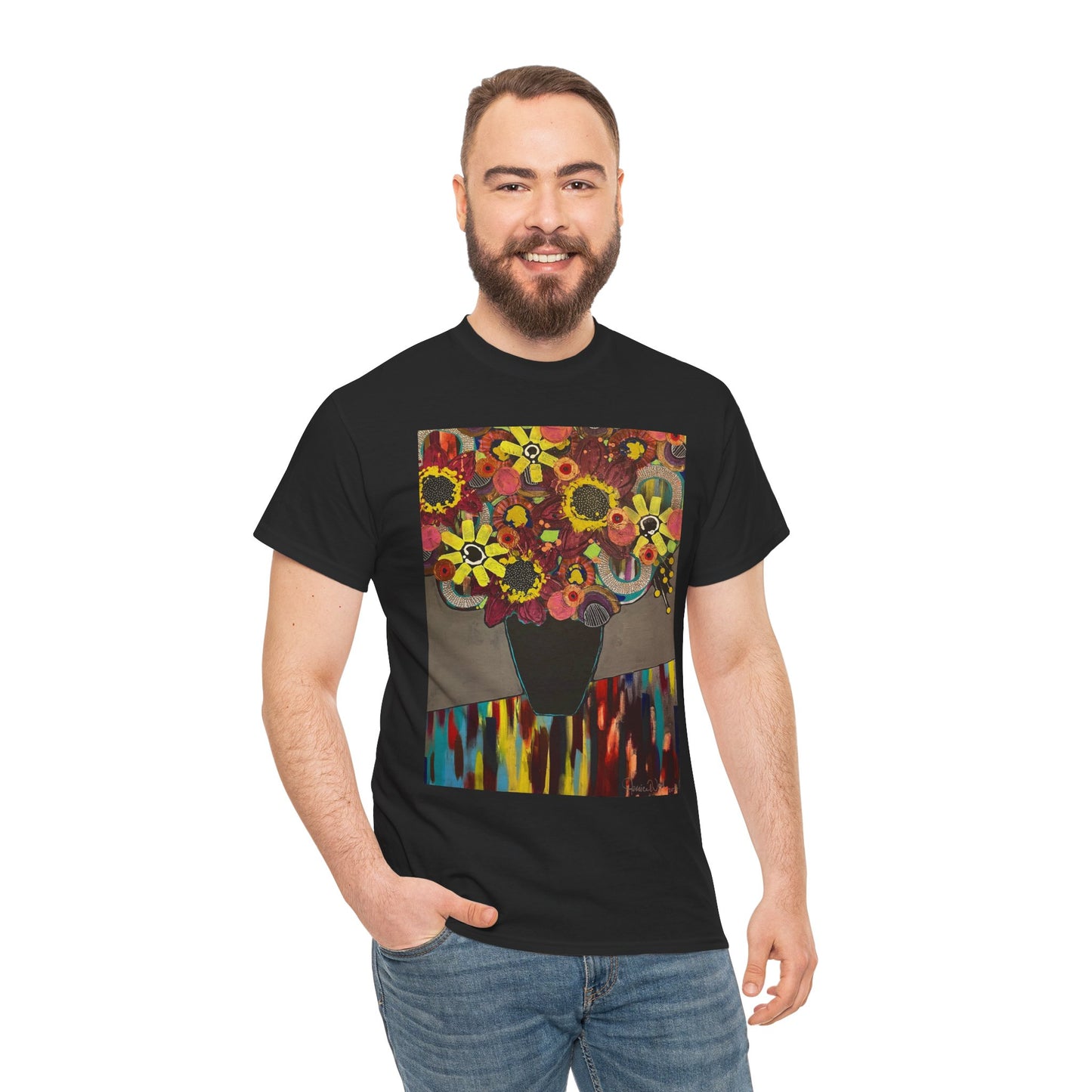 Floral Still Life Tee by Jessica Wood Artist - Unisex Heavy Cotton T-Shirt