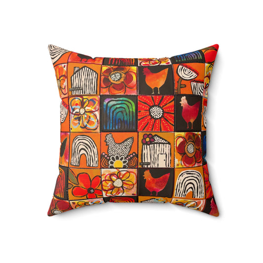 Jessica Wood Artist, Peace, Love, and Chickens, Double Sided, Faux Suede Square Pillow