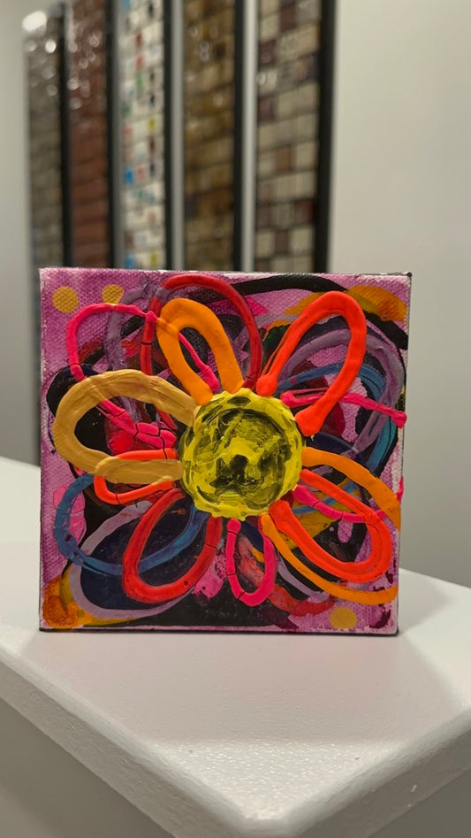 She's Electric - 4"x4" Mixed Media on Canvas