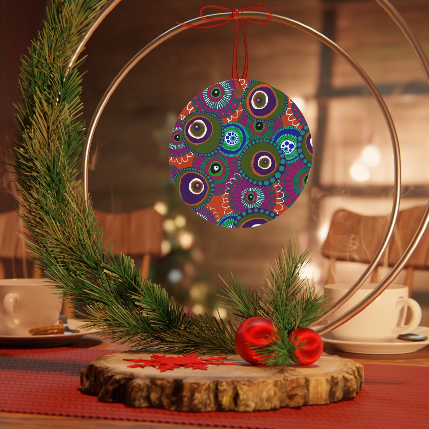 Jessica Wood Artist Floral Metal Holiday Ornament