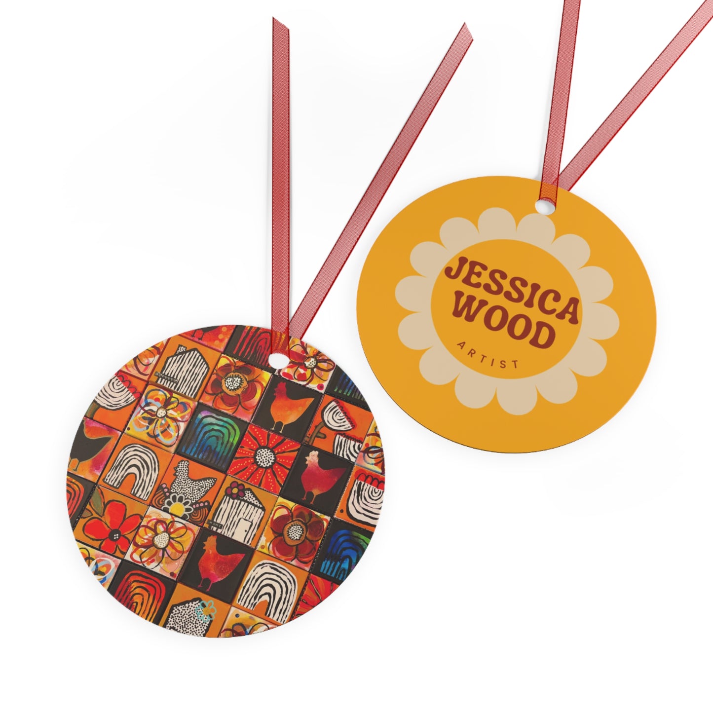 Jessica Wood Artist Floral Metal Holiday Ornament