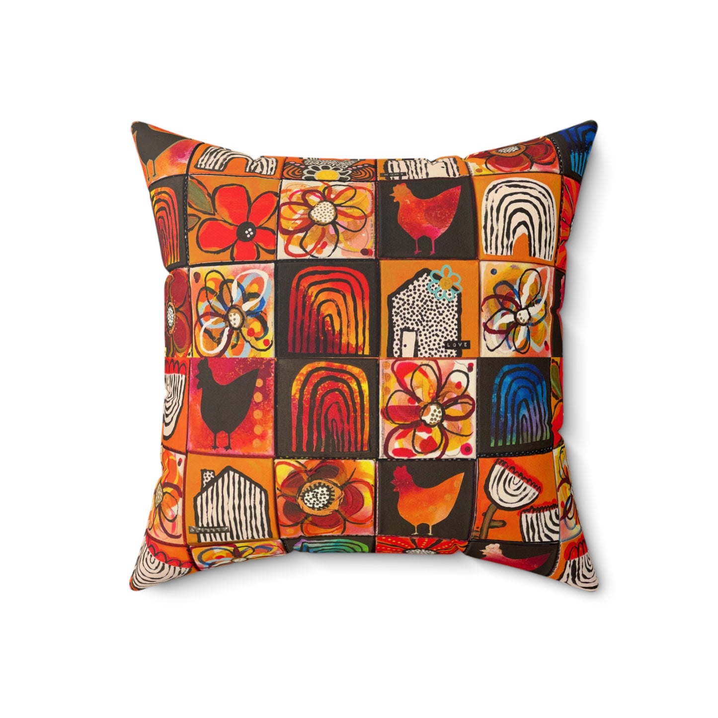 Jessica Wood Artist, Peace, Love, and Chickens, Double Sided, Faux Suede Square Pillow