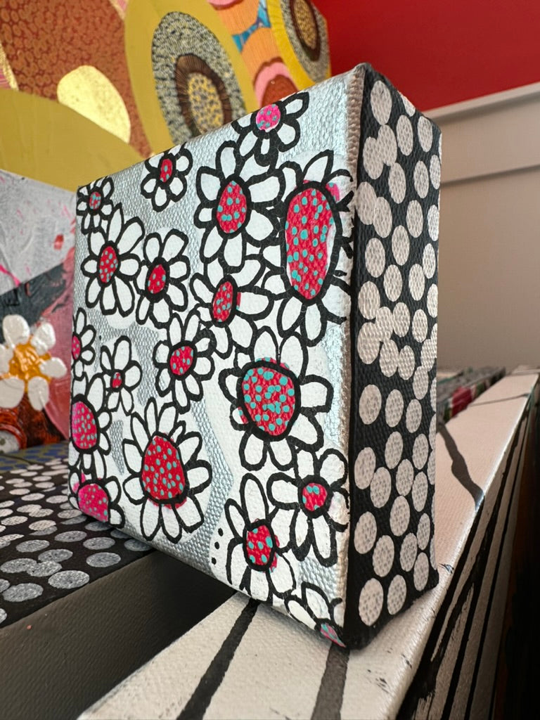 Strawberry Fields - 4"x4" Mixed Media on Canvas