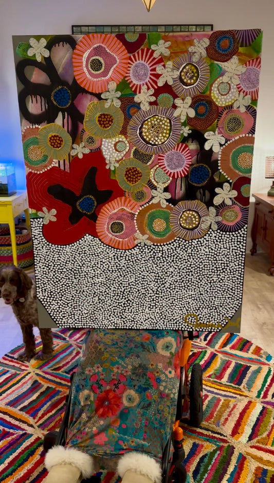 Original Floral Still Life 30"x40" Mixed Media Painting on Canvas