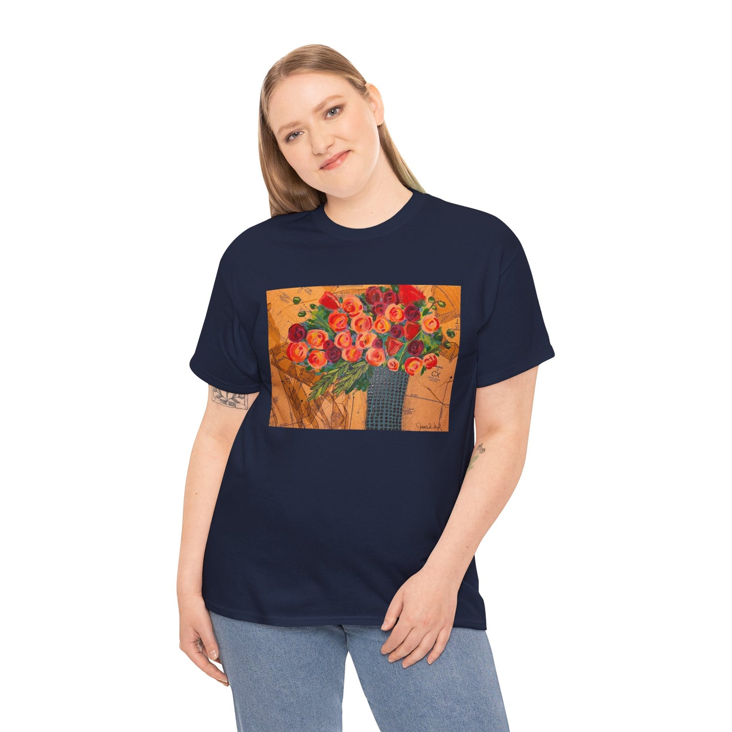 Floral Still Life Tee by Jessica Wood Artist - Unisex Heavy Cotton T-Shirt