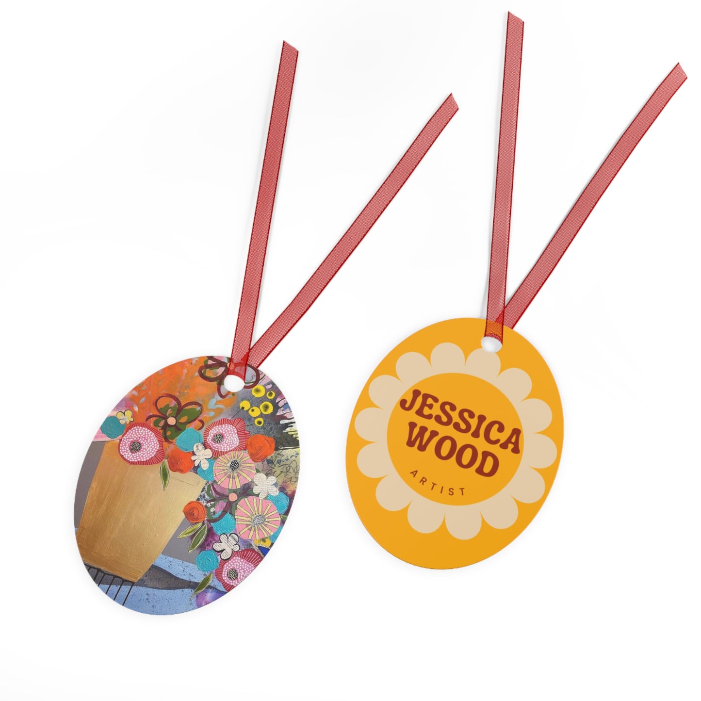 Jessica Wood Artist Floral Metal Holiday Ornament