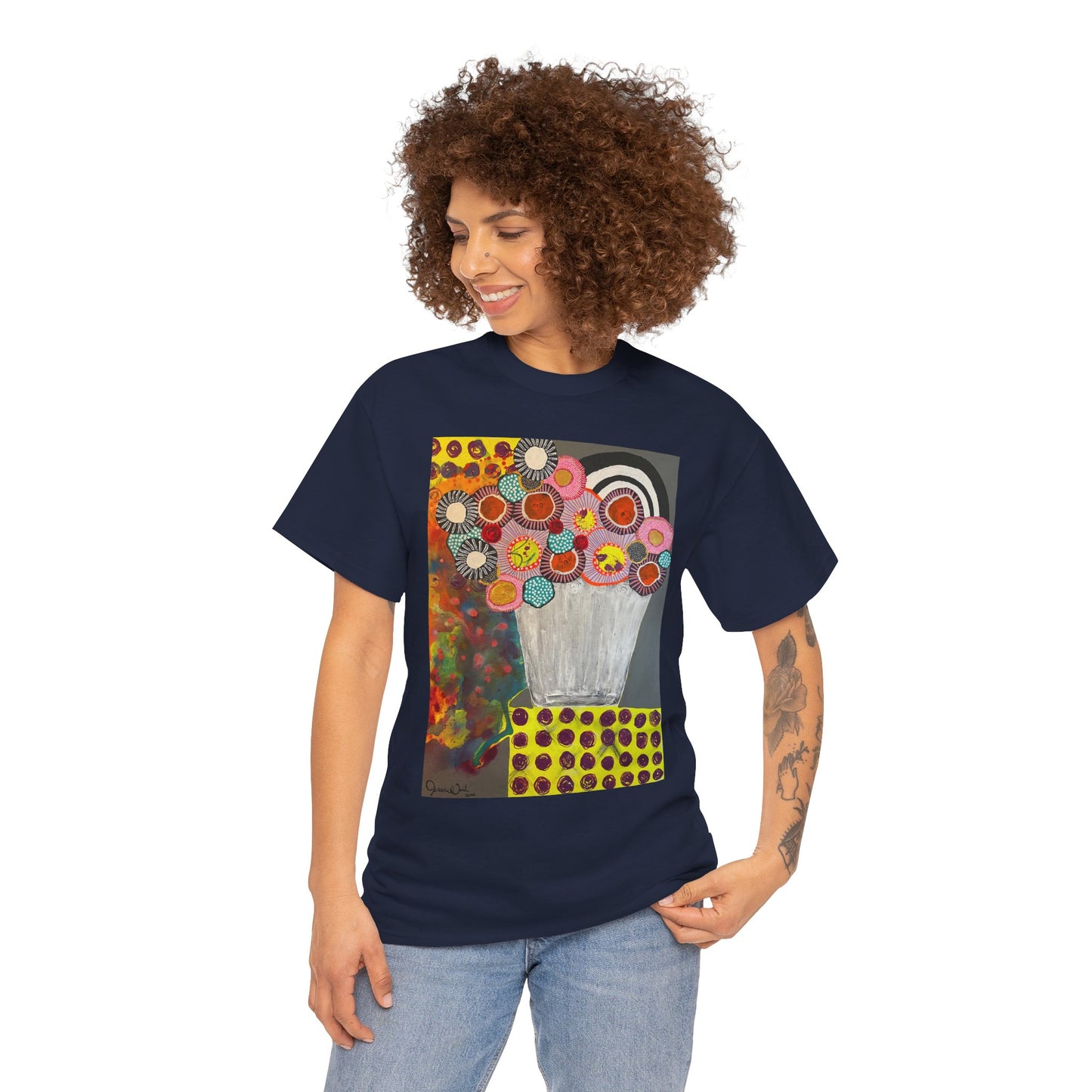 Floral Still Life Tee by Jessica Wood Artist - Unisex Heavy Cotton T-Shirt