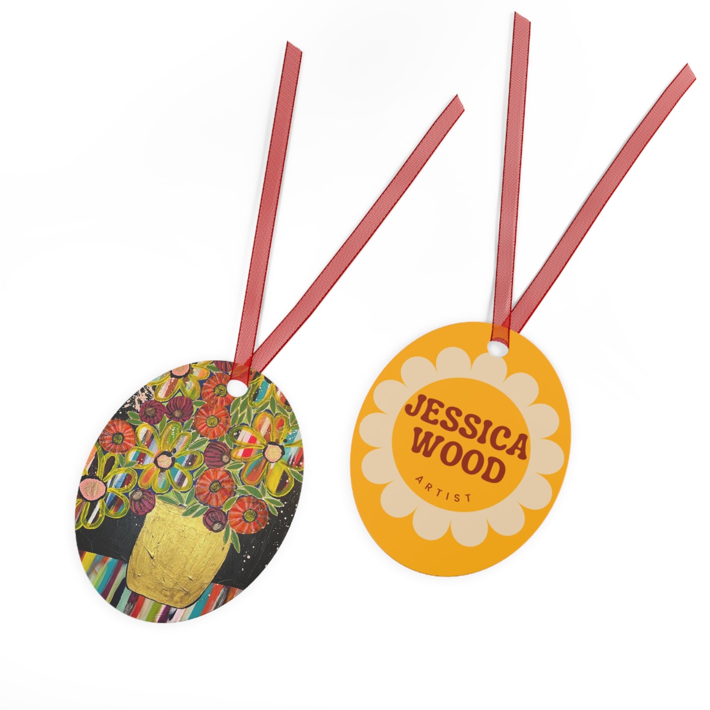 Jessica Wood Artist Floral Metal Holiday Ornament