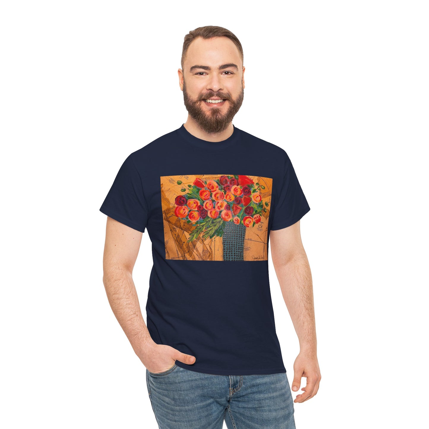 Floral Still Life Tee by Jessica Wood Artist - Unisex Heavy Cotton T-Shirt