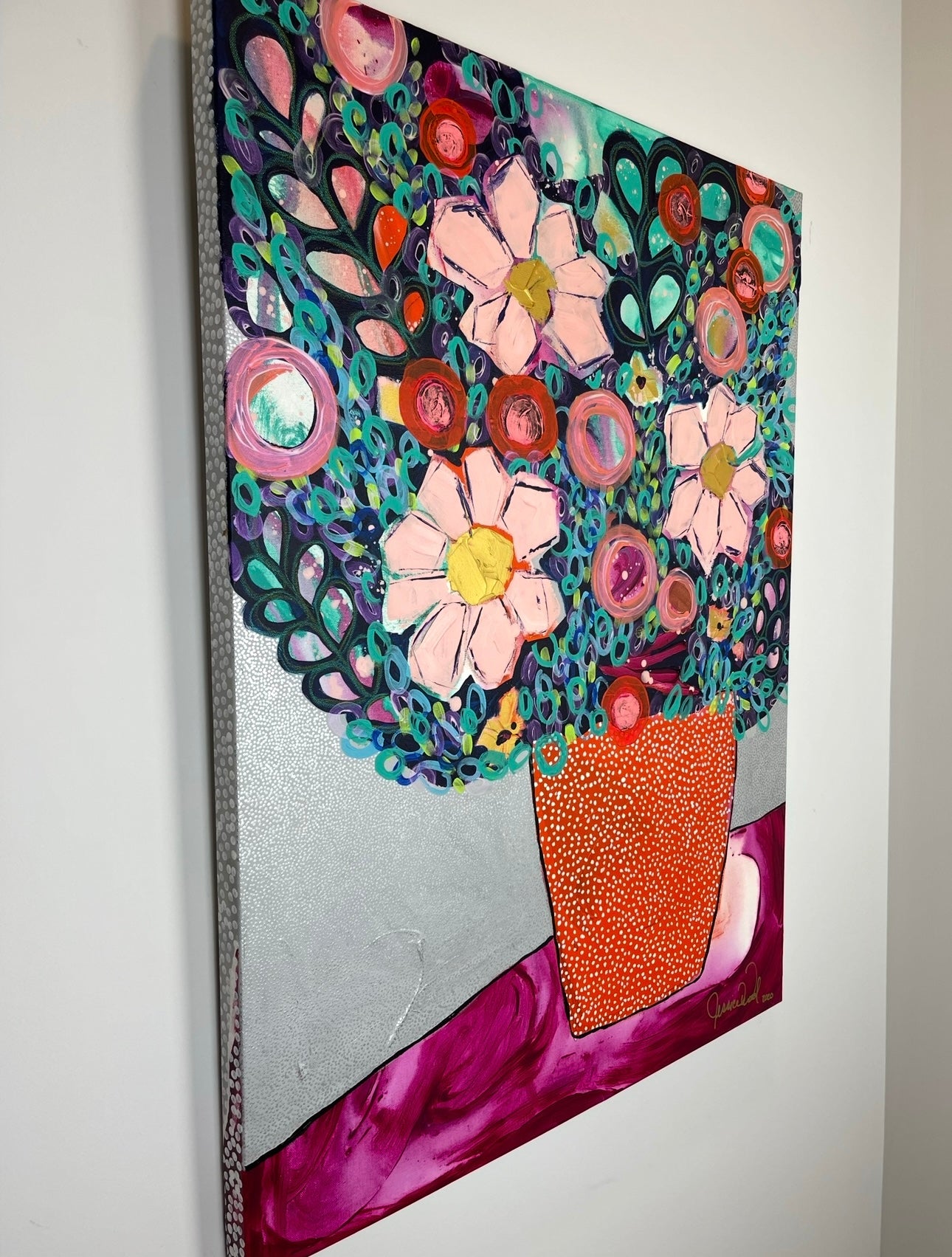 Original Floral Still Life 30"x40" Mixed Media Painting on Canvas