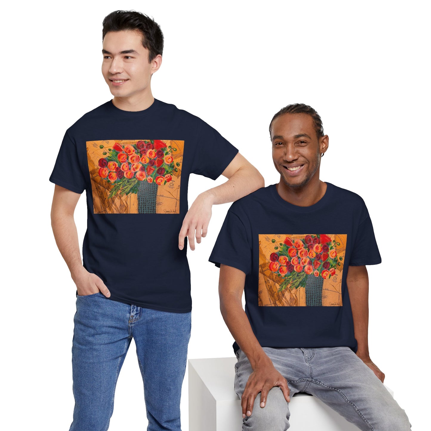 Floral Still Life Tee by Jessica Wood Artist - Unisex Heavy Cotton T-Shirt