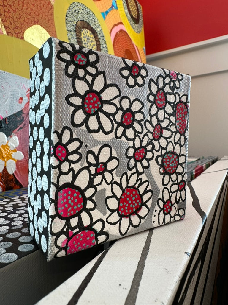 Strawberry Fields - 4"x4" Mixed Media on Canvas