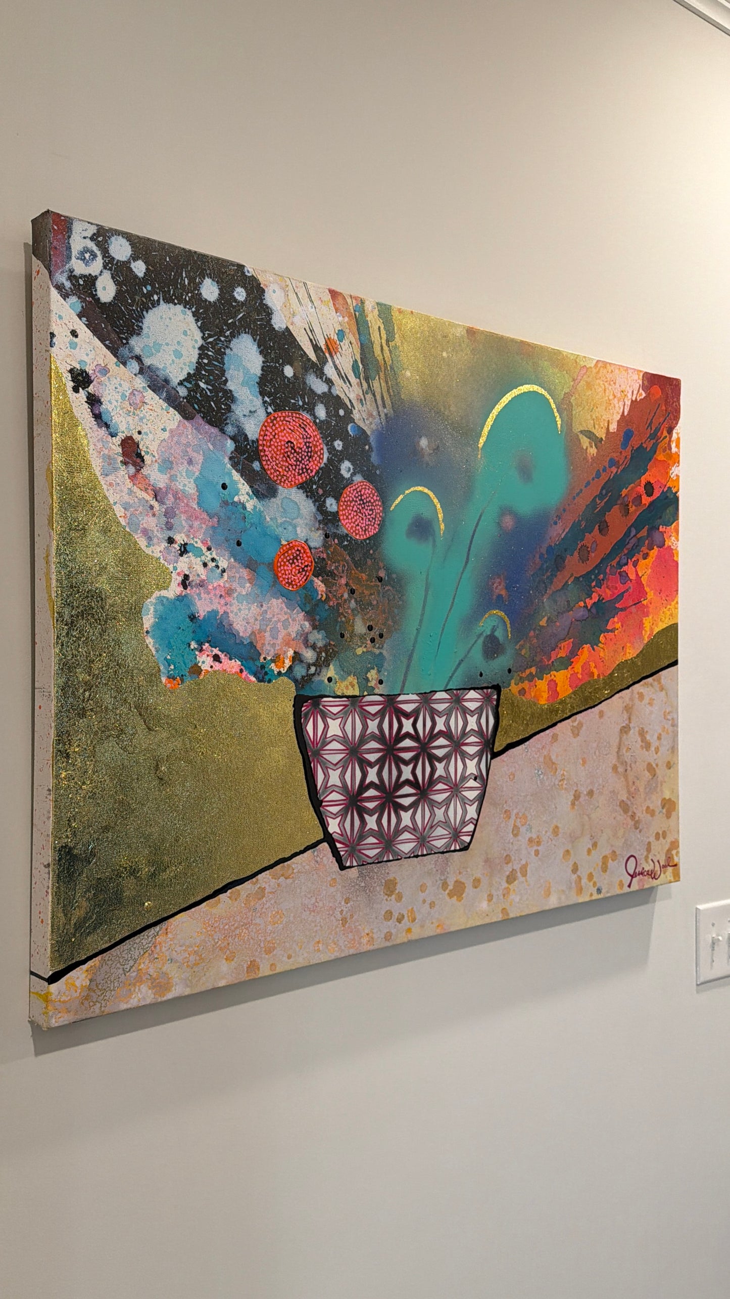 Floral Still Life 40"x30" Original Mixed Media Painting on Canvas
