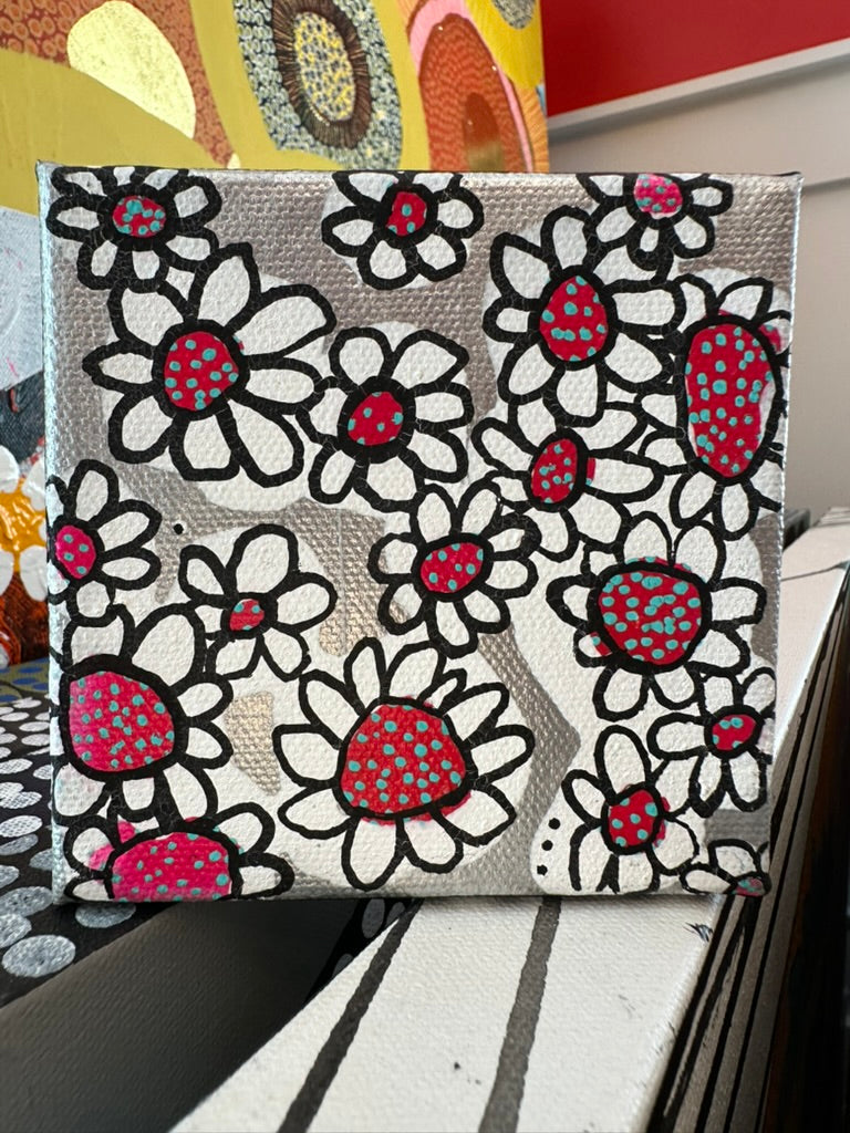 Strawberry Fields - 4"x4" Mixed Media on Canvas