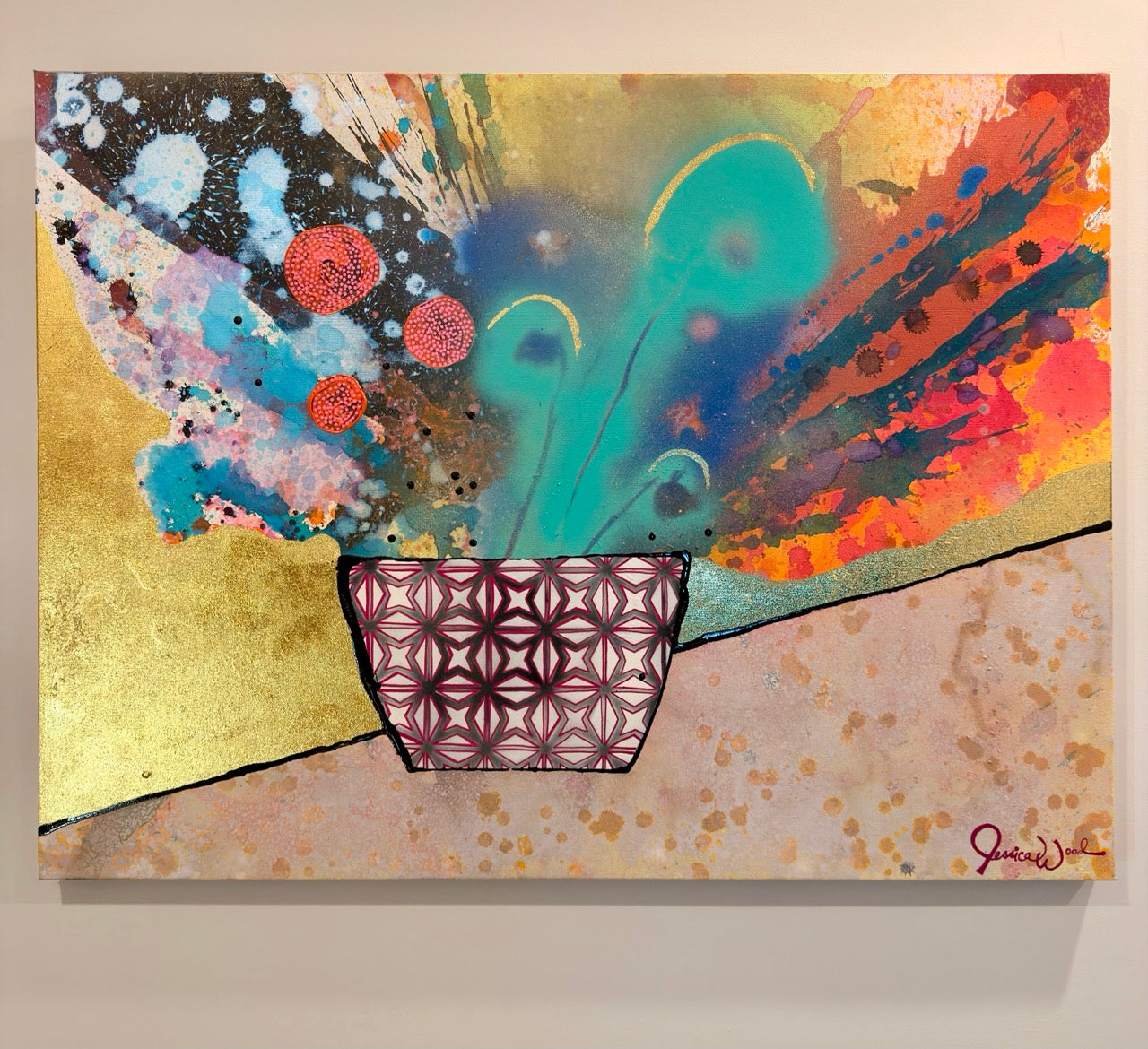 Floral Still Life 40"x30" Original Mixed Media Painting on Canvas