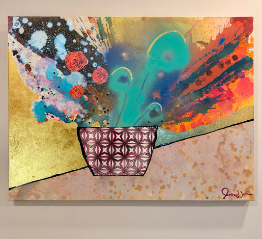Floral Still Life 40"x30" Original Mixed Media Painting on Canvas