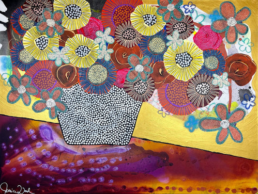 Original Jessica Wood Artist Floral Still Life. 30"x40" Mixed Media Painting on Canvas